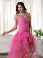 Pink High-low Style Short Before Long Back Prom Dress 2014 Short and Long Skirt