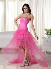 Pink High-low Style Short Before Long Back Prom Dress 2014 Short and Long Skirt