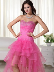 Pink High-low Style Short Before Long Back Prom Dress 2014 Short and Long Skirt