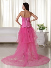 Pink High-low Style Short Before Long Back Prom Dress 2014 Short and Long Skirt