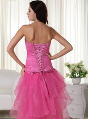 Pink High-low Style Short Before Long Back Prom Dress 2014 Short and Long Skirt