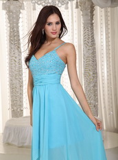 Spaghetti Straps Asymmetrical High Low Aqua Prom Dress Sexy Short and Long Skirt