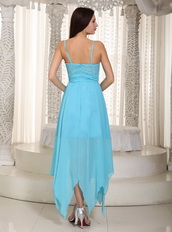 Spaghetti Straps Asymmetrical High Low Aqua Prom Dress Sexy Short and Long Skirt