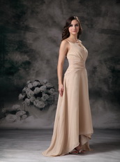 Champagne Spaghetti Straps V Neckline High Low Prom Dress Short and Long Skirt