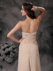 Champagne Spaghetti Straps V Neckline High Low Prom Dress Short and Long Skirt