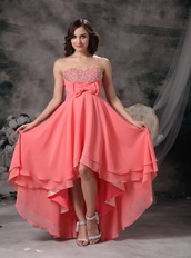 Watermelon Sweetheart High-low Prom Dress With Crystlas Short and Long Skirt