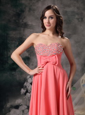 Watermelon Sweetheart High-low Prom Dress With Crystlas Short and Long Skirt