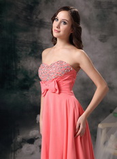 Watermelon Sweetheart High-low Prom Dress With Crystlas Short and Long Skirt