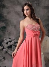 Watermelon Sweetheart High-low Prom Dress With Crystlas Short and Long Skirt