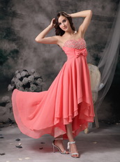 Watermelon Sweetheart High-low Prom Dress With Crystlas Short and Long Skirt