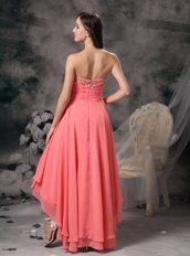 Watermelon Sweetheart High-low Prom Dress With Crystlas Short and Long Skirt