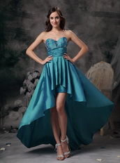 Teal Sweetheart High-low Taffeta Unique Prom Dress Short and Long Skirt