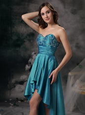 Teal Sweetheart High-low Taffeta Unique Prom Dress Short and Long Skirt