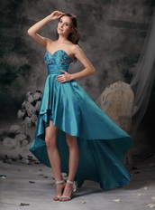 Teal Sweetheart High-low Taffeta Unique Prom Dress Short and Long Skirt