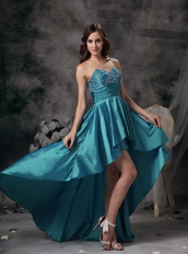 Teal Sweetheart High-low Taffeta Unique Prom Dress Short and Long Skirt