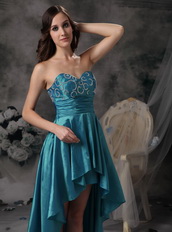 Teal Sweetheart High-low Taffeta Unique Prom Dress Short and Long Skirt