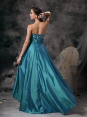 Teal Sweetheart High-low Taffeta Unique Prom Dress Short and Long Skirt