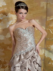 High-low Brown Taffeta Ruffles Skirt and Sequin Bodice Prom Dress Short and Long Skirt