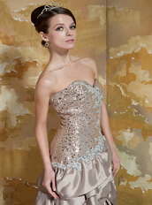 High-low Brown Taffeta Ruffles Skirt and Sequin Bodice Prom Dress Short and Long Skirt