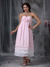 Tea-length Pink and White Layers Put Together Homecoming Dress Summer