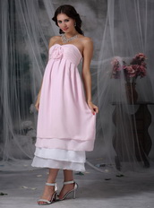 Tea-length Pink and White Layers Put Together Homecoming Dress Summer