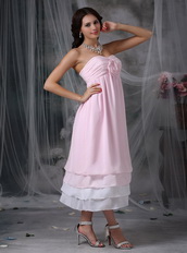 Tea-length Pink and White Layers Put Together Homecoming Dress Summer