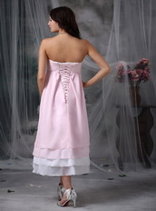 Tea-length Pink and White Layers Put Together Homecoming Dress Summer