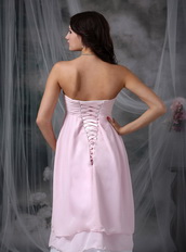 Tea-length Pink and White Layers Put Together Homecoming Dress Summer