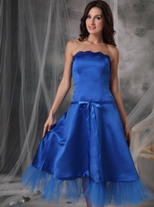 Strapless Tea-length Royal Blue Homecoming Dress With Belt Summer