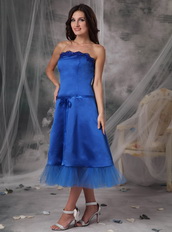 Strapless Tea-length Royal Blue Homecoming Dress With Belt Summer