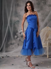 Strapless Tea-length Royal Blue Homecoming Dress With Belt Summer