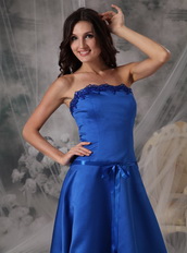Strapless Tea-length Royal Blue Homecoming Dress With Belt Summer