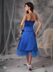 Strapless Tea-length Royal Blue Homecoming Dress With Belt Summer