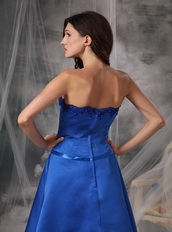 Strapless Tea-length Royal Blue Homecoming Dress With Belt Summer