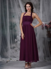 Halter Ankle-length Burgundy Chiffon Dress For Homecoming Summer