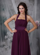 Halter Ankle-length Burgundy Chiffon Dress For Homecoming Summer