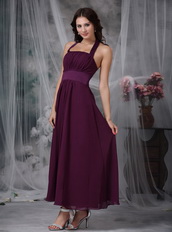 Halter Ankle-length Burgundy Chiffon Dress For Homecoming Summer