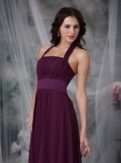 Halter Ankle-length Burgundy Chiffon Dress For Homecoming Summer