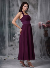 Halter Ankle-length Burgundy Chiffon Dress For Homecoming Summer