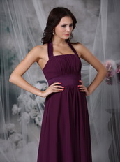 Halter Ankle-length Burgundy Chiffon Dress For Homecoming Summer