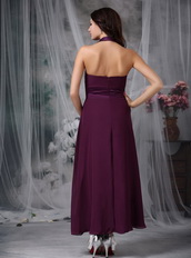 Halter Ankle-length Burgundy Chiffon Dress For Homecoming Summer