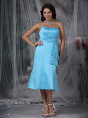 Aqua Blue Strapless Tea-length Dress For Homecoming Wear Summer