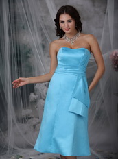 Aqua Blue Strapless Tea-length Dress For Homecoming Wear Summer