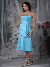 Aqua Blue Strapless Tea-length Dress For Homecoming Wear Summer