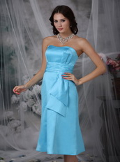 Aqua Blue Strapless Tea-length Dress For Homecoming Wear Summer