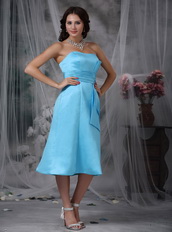 Aqua Blue Strapless Tea-length Dress For Homecoming Wear Summer