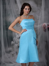 Aqua Blue Strapless Tea-length Dress For Homecoming Wear Summer