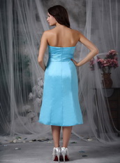 Aqua Blue Strapless Tea-length Dress For Homecoming Wear Summer