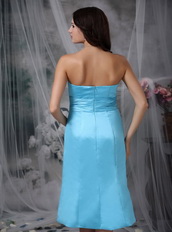 Aqua Blue Strapless Tea-length Dress For Homecoming Wear Summer