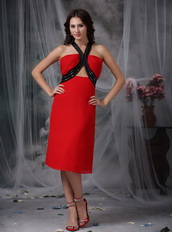 Red Tea-length Homecoming Dress With Black Straps Summer